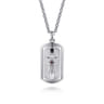 22 Inch 925 Sterling Silver Garnet Dog Tag Pendant Necklace With Dagger