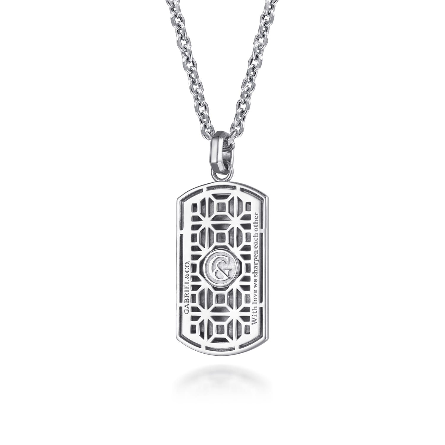 22 Inch 925 Sterling Silver Garnet Dog Tag Pendant Necklace With Dagger - Shot 2