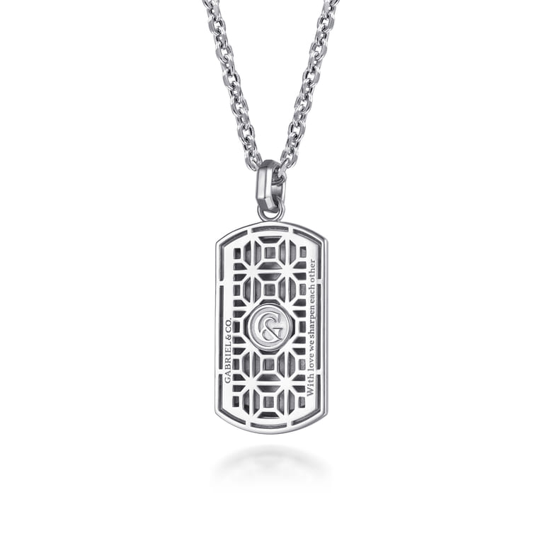 22 Inch 925 Sterling Silver Garnet Dog Tag Pendant Necklace With Dagger - Shot 2