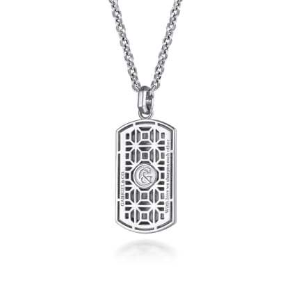 22 Inch 925 Sterling Silver Garnet Dog Tag Pendant Necklace with Dagger