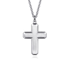 22 Inch 925 Sterling Silver Geometric Cross Pendant Necklace