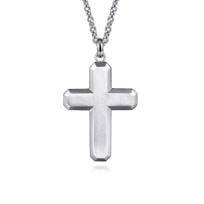 22 Inch 925 Sterling Silver Geometric Cross Pendant Necklace