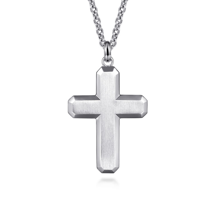 22 Inch 925 Sterling Silver Geometric Cross Pendant Necklace - Shot 1