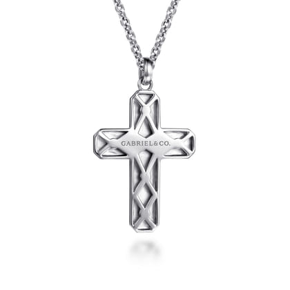 22 Inch 925 Sterling Silver Geometric Cross Pendant Necklace