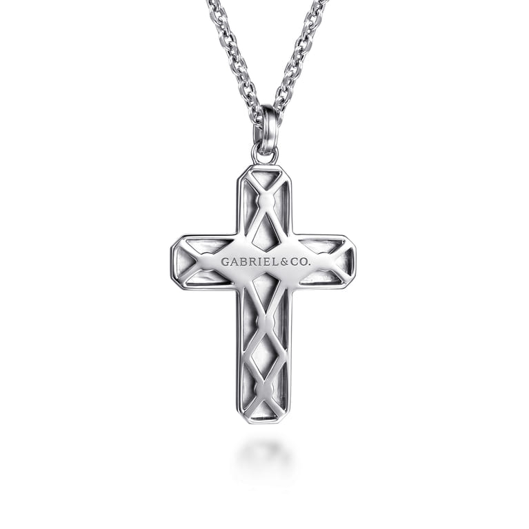 22 Inch 925 Sterling Silver Geometric Cross Pendant Necklace - Shot 2