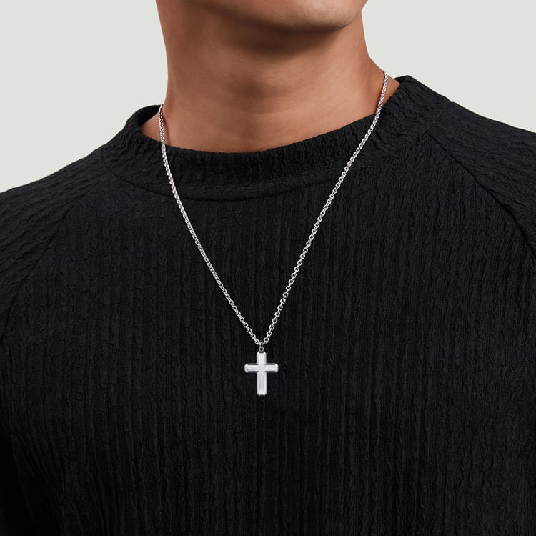 22 Inch 925 Sterling Silver Geometric Cross Pendant Necklace