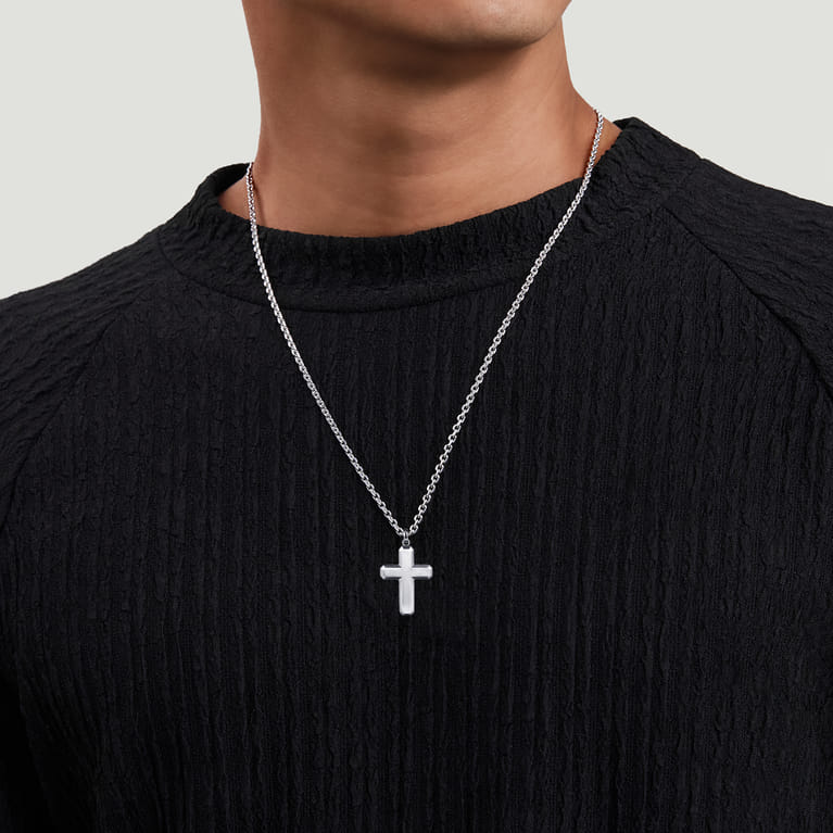 22 Inch 925 Sterling Silver Geometric Cross Pendant Necklace - Shot 4