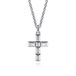 22 Inch 925 Sterling Silver Geometric Cross Pendant Necklace