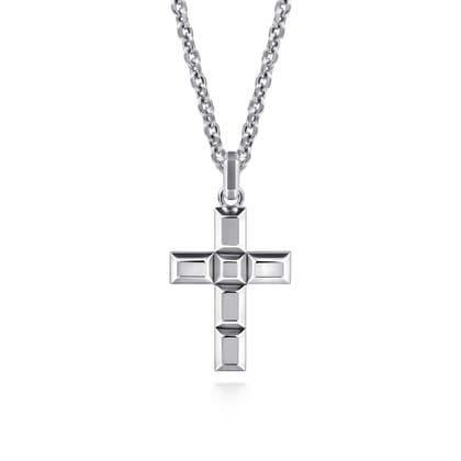 22 Inch 925 Sterling Silver Geometric Cross Pendant Necklace