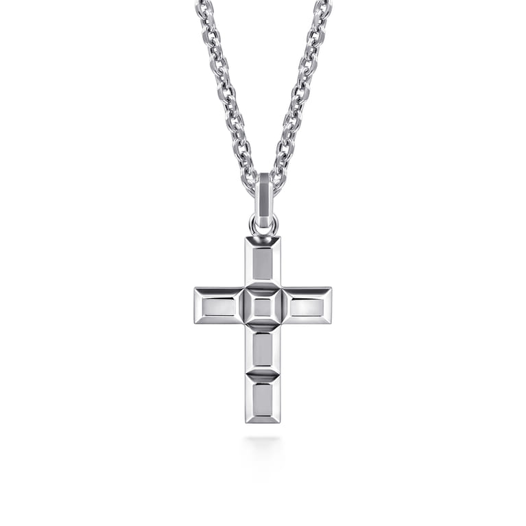 22 Inch 925 Sterling Silver Geometric Cross Pendant Necklace - Shot 1