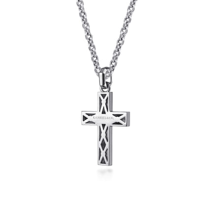 22 Inch 925 Sterling Silver Geometric Cross Pendant Necklace