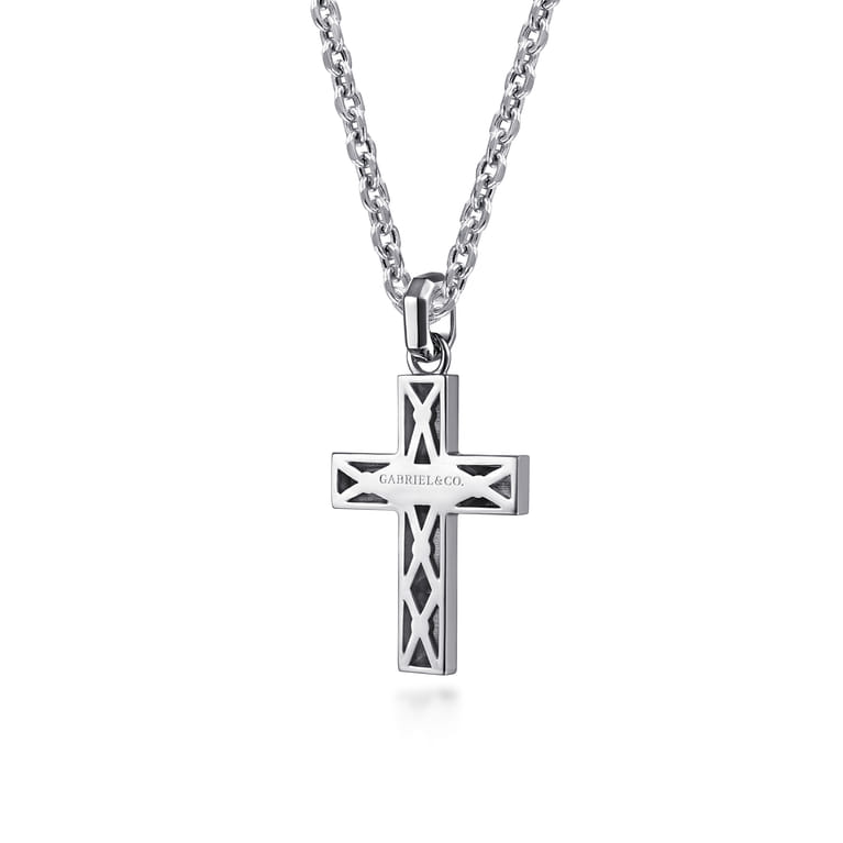 22 Inch 925 Sterling Silver Geometric Cross Pendant Necklace - Shot 2