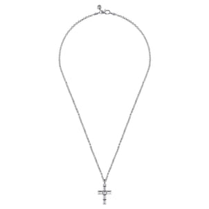 22 Inch 925 Sterling Silver Geometric Cross Pendant Necklace