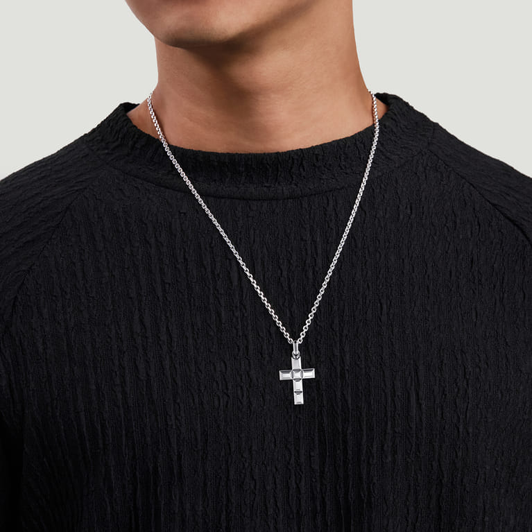 22 Inch 925 Sterling Silver Geometric Cross Pendant Necklace - Shot 4