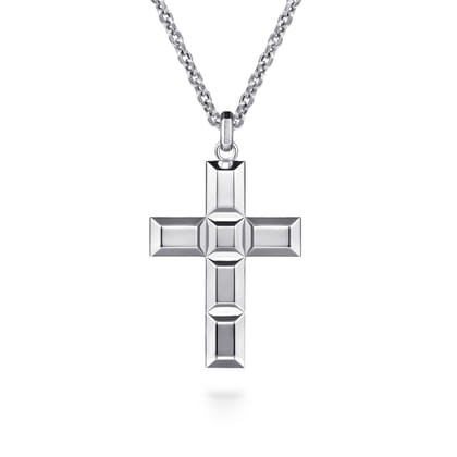 22 Inch 925 Sterling Silver Geometric Cross Pendant Necklace