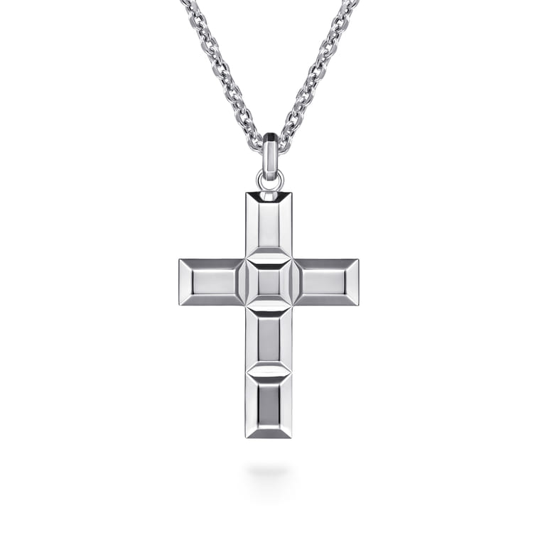 22 Inch 925 Sterling Silver Geometric Cross Pendant Necklace - Shot 1