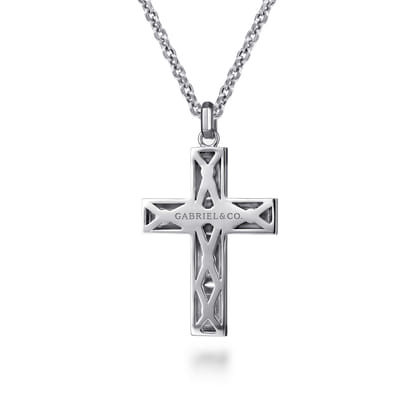 22 Inch 925 Sterling Silver Geometric Cross Pendant Necklace