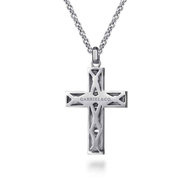 22 Inch 925 Sterling Silver Geometric Cross Pendant Necklace - Shot 2