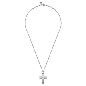 22 Inch 925 Sterling Silver Geometric Cross Pendant Necklace