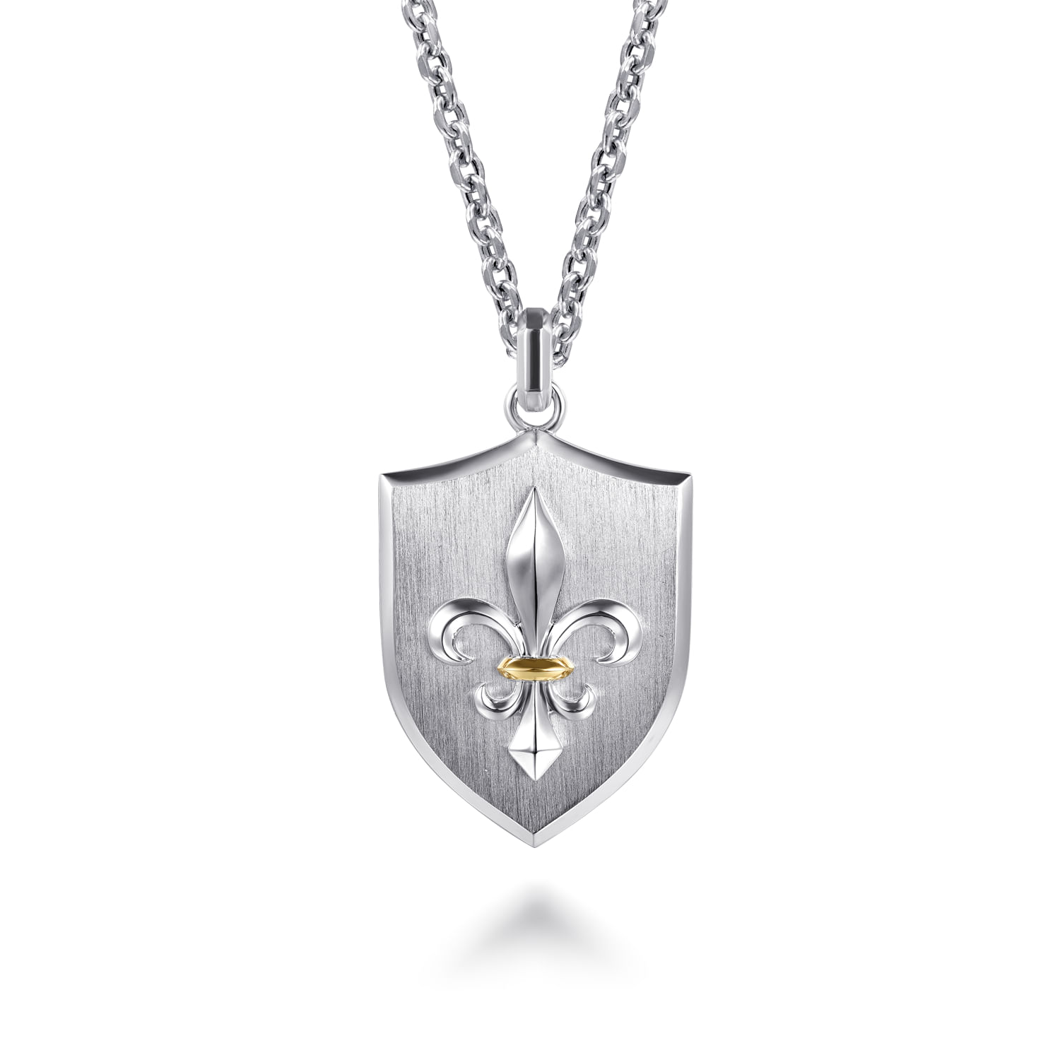 22 Inch 925 Sterling Silver Gold Fleur De Lis Dog Tag Pendant