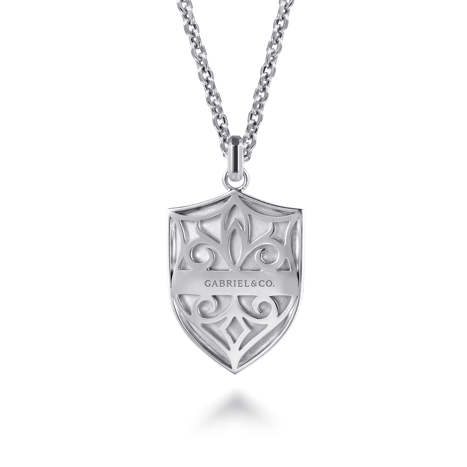 22 Inch 925 Sterling Silver Gold Fleur De Lis Dog Tag Pendant