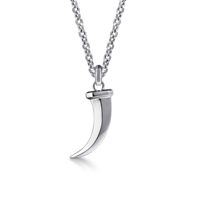 22 Inch 925 Sterling Silver Horn Pendant Necklace - Shot 1