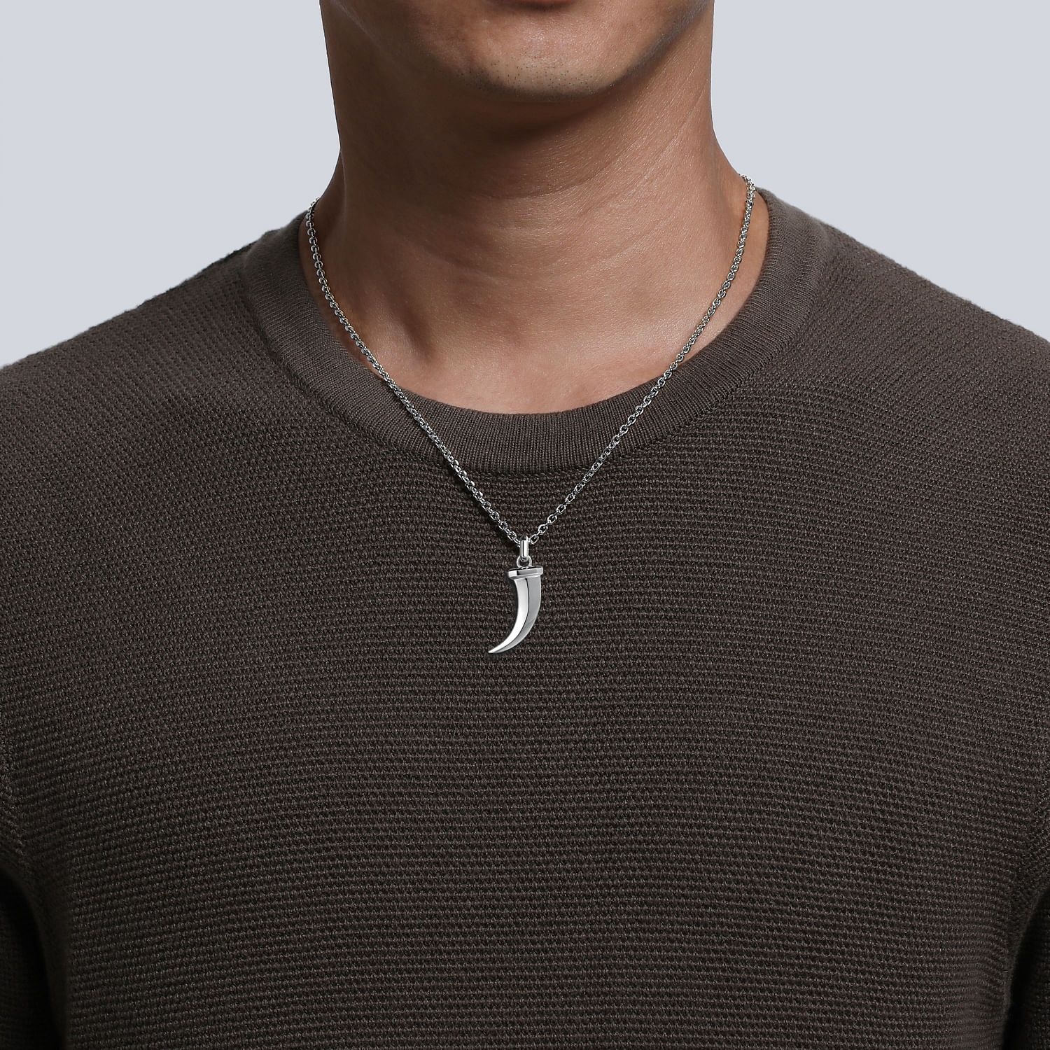 22 Inch 925 Sterling Silver Horn Pendant Necklace - Shot 4