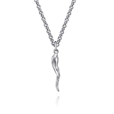 22 Inch 925 Sterling Silver Italian Horn Pendant Necklace