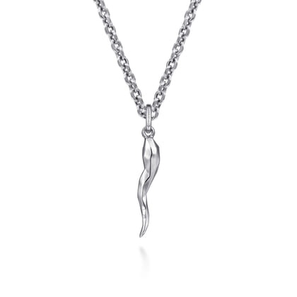 22 Inch 925 Sterling Silver Italian Horn Pendant Necklace
