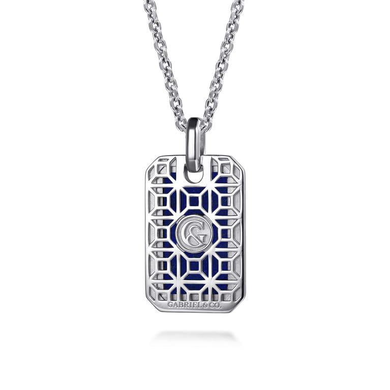 22 Inch 925 Sterling Silver Lapis Dog Tag Pendant Necklace - Shot 2