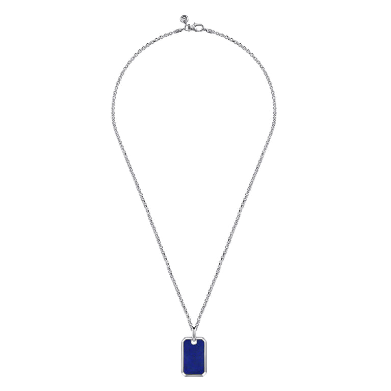 22 Inch 925 Sterling Silver Lapis Dog Tag Pendant Necklace - Shot 3