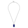 22 Inch 925 Sterling Silver Lapis Dog Tag Pendant Necklace