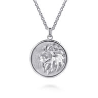 22 Inch 925 Sterling Silver Lion Medallion Pendant Necklace