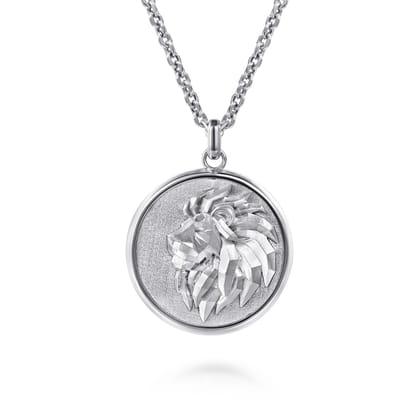 22 Inch 925 Sterling Silver Lion Medallion Pendant Necklace
