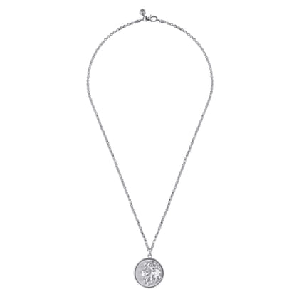 22 Inch 925 Sterling Silver Lion Medallion Pendant Necklace