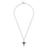 22 Inch 925 Sterling Silver Onyx Cross Pendant Necklace