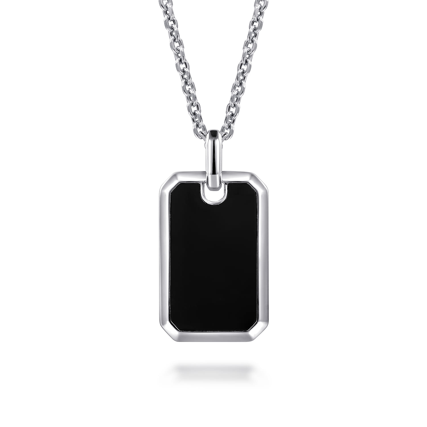 22 Inch 925 Sterling Silver Onyx Dog Tag Pendant Necklace
