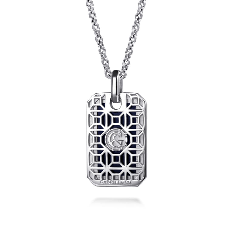 22 Inch 925 Sterling Silver Onyx Dog Tag Pendant Necklace - Shot 2