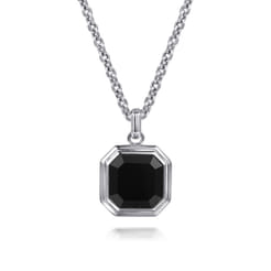 22 Inch 925 Sterling Silver Onyx Pendant Necklace