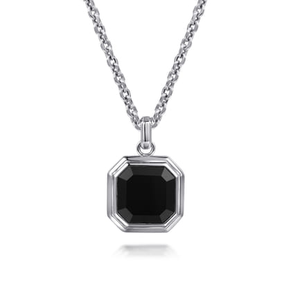 22 Inch 925 Sterling Silver Onyx Pendant Necklace