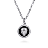 22 Inch 925 Sterling Silver Onyx with Skull Pendant Necklace