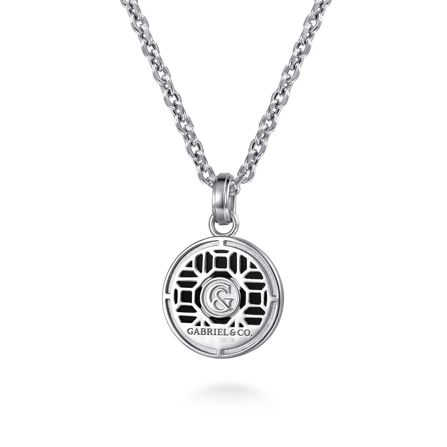 22 Inch 925 Sterling Silver Onyx with Skull Pendant Necklace - Shot 2