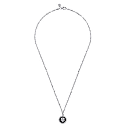 22 Inch 925 Sterling Silver Onyx with Skull Pendant Necklace