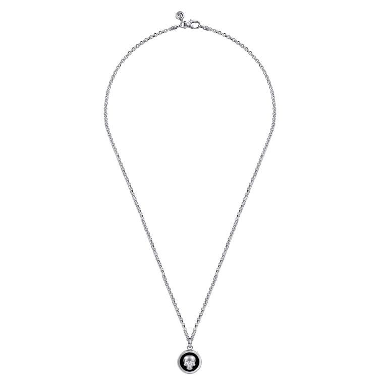 22 Inch 925 Sterling Silver Onyx with Skull Pendant Necklace - Shot 3