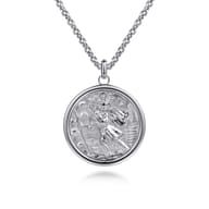 22 Inch 925 Sterling Silver Round St. Christopher Protect US Pendant Necklace
