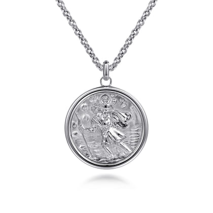 22 Inch 925 Sterling Silver Round St. Christopher Protect US Pendant Necklace