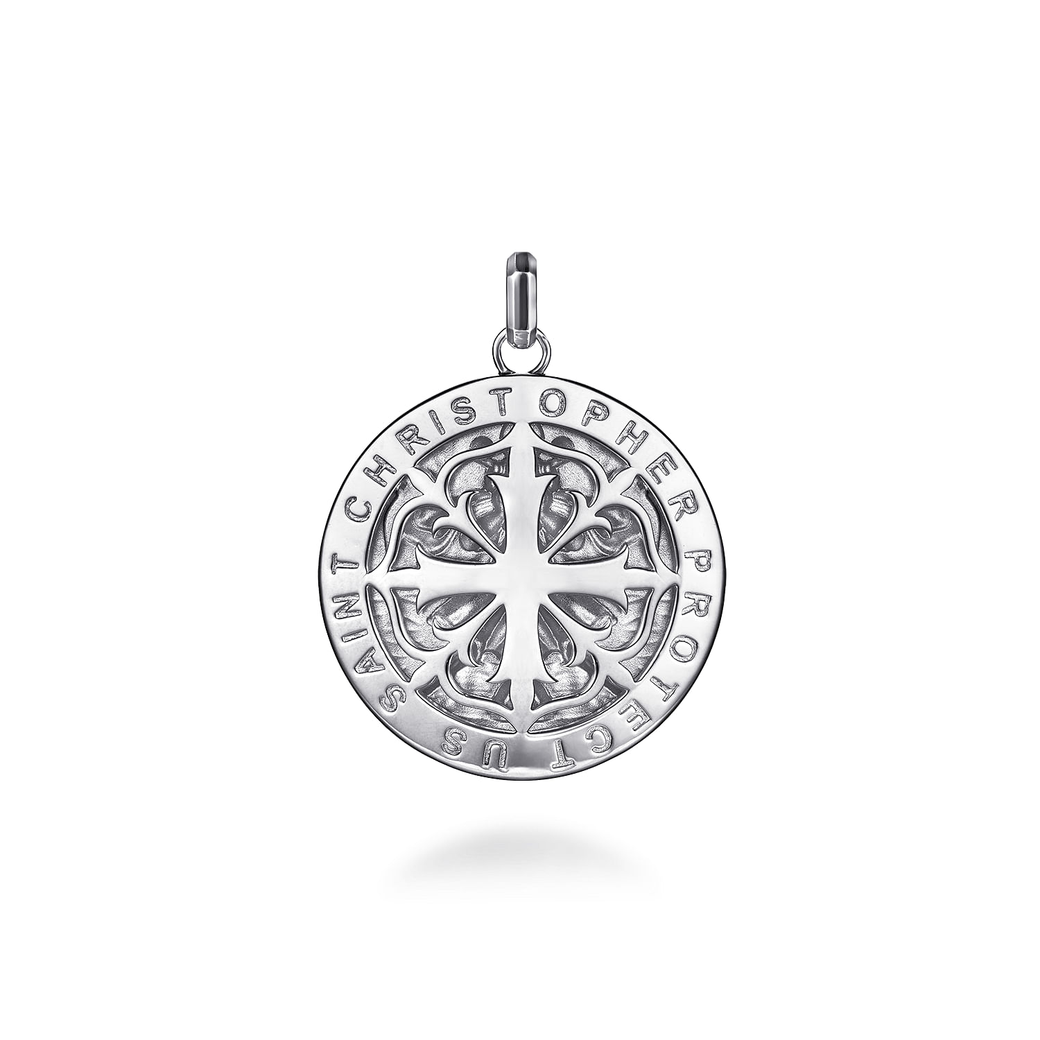 22 Inch 925 Sterling Silver Round St Christopher Protect US Pendant Necklace - Shot 2