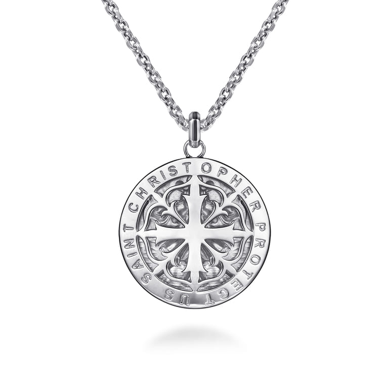 22 Inch 925 Sterling Silver Round St. Christopher Protect US Pendant Necklace - Shot 2