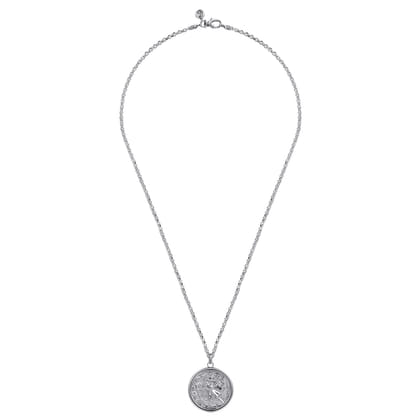 22 Inch 925 Sterling Silver Round St. Christopher Protect US Pendant Necklace