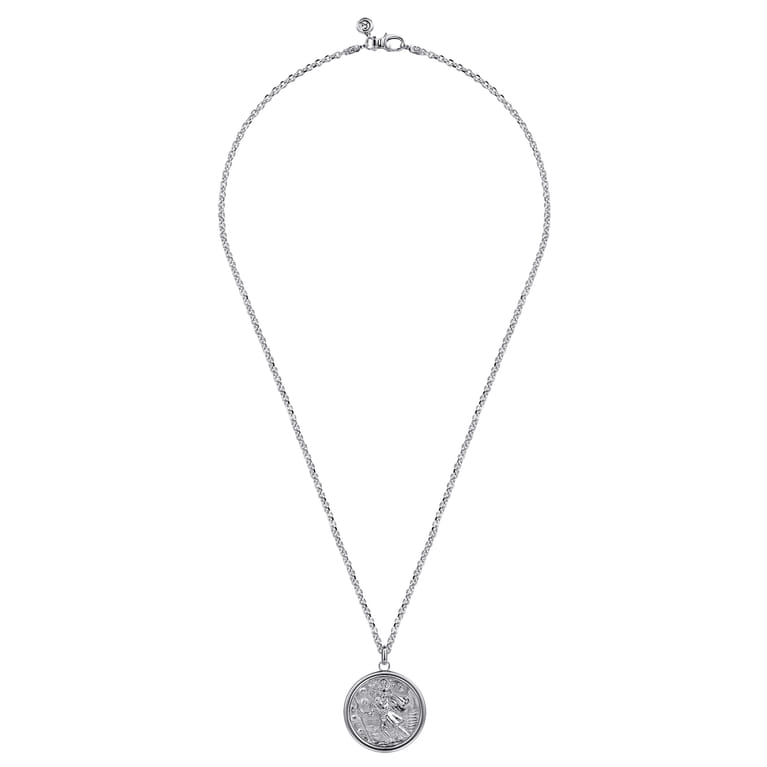 22 Inch 925 Sterling Silver Round St. Christopher Protect US Pendant Necklace - Shot 3